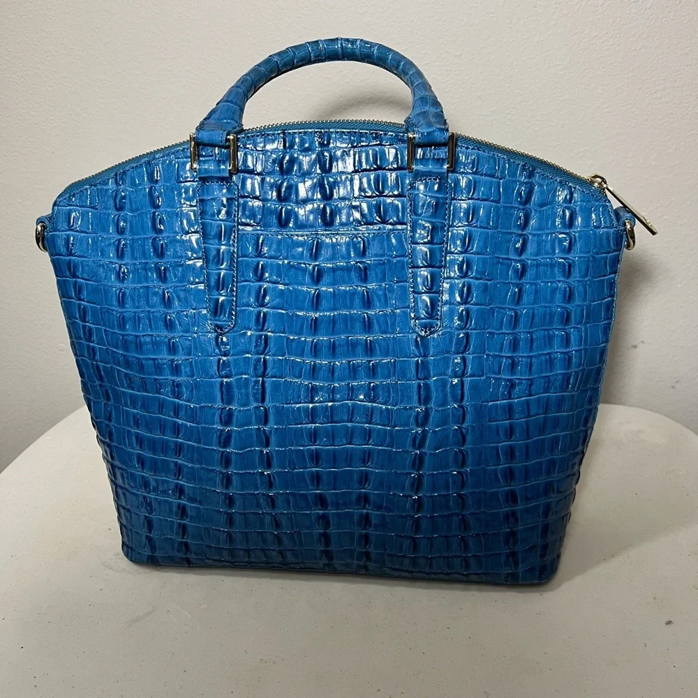 BRAHMIN DUXBURY Blue Crocodile Embossed Handbag 14 x 9.5 x 5 - Picture 3 of 11